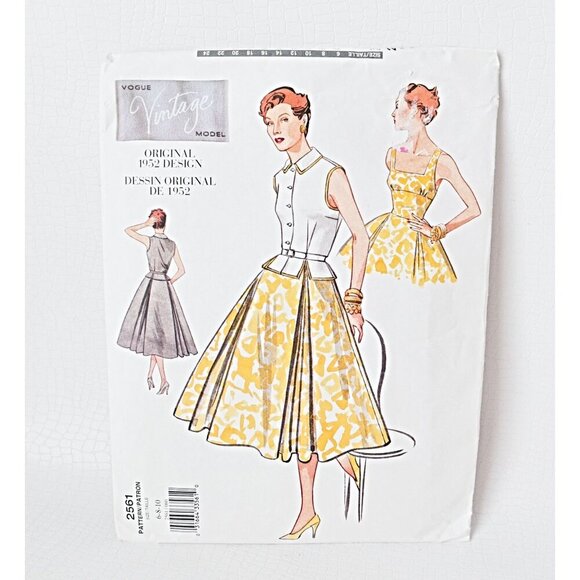 Vintage Design 1952 Vogue Sewing Pattern 2561 Retro Dress Belt & Top Size 6 8 10 - Picture 1 of 5